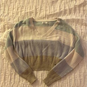 hollister striped cropped v-neck sweater
